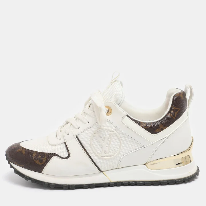 Louis Vuitton White/Brown Mesh and Monogram Canvas Run Away Sneakers Size 38