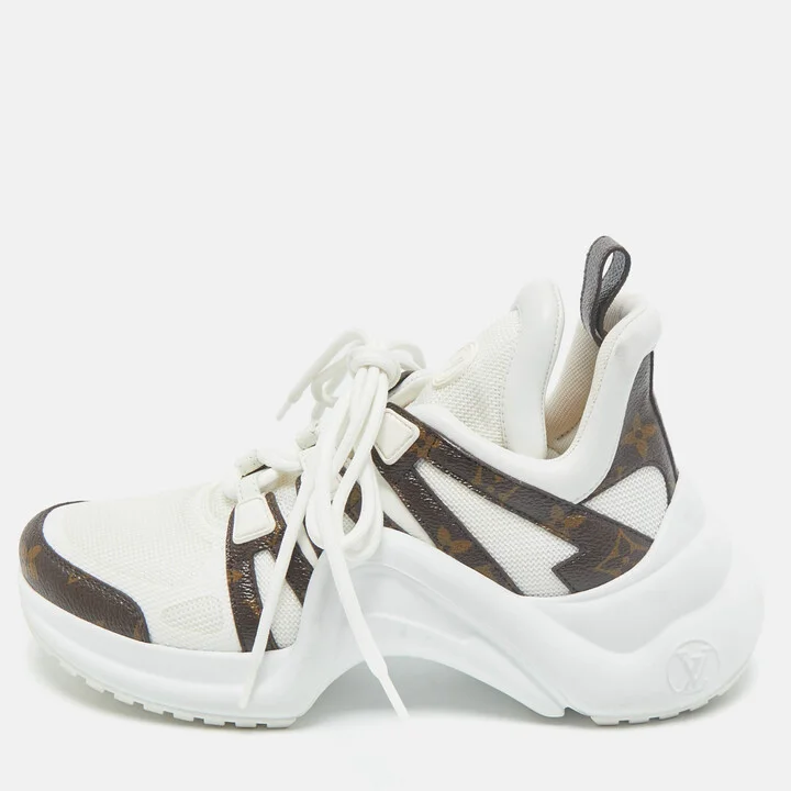 Louis Vuitton White/Brown Monogram Canvas and Leather Archlight Sneakers Size 38