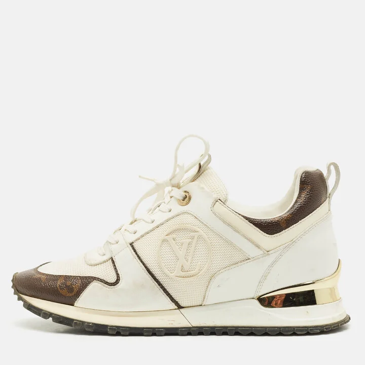 Louis Vuitton White/Brown Monogram Canvas and Leather Run Away Sneakers Size 38.5