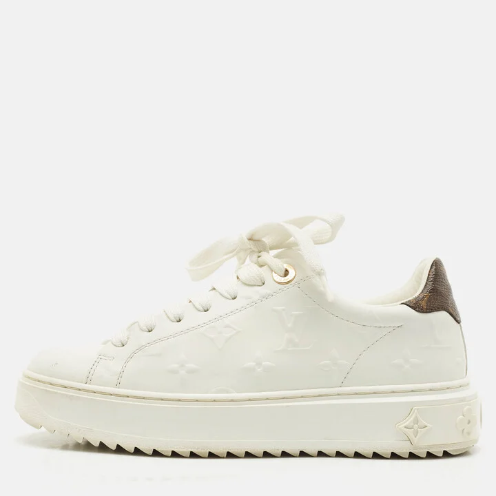 Louis Vuitton White Embossed Monogram Leather Time Out Low Top Sneakers Size 36