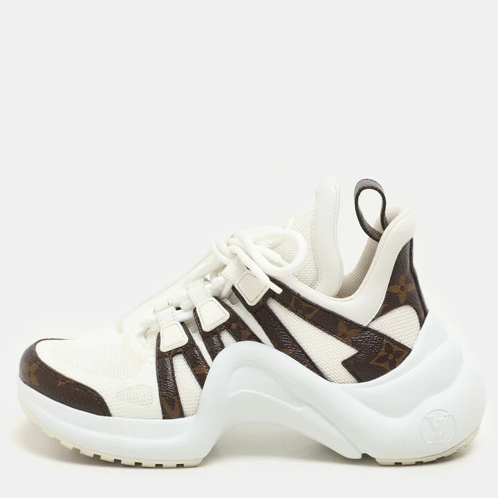 Louis Vuitton White Fabric And Monogram Canvas Archlight Lace Up Sneakers Size 35