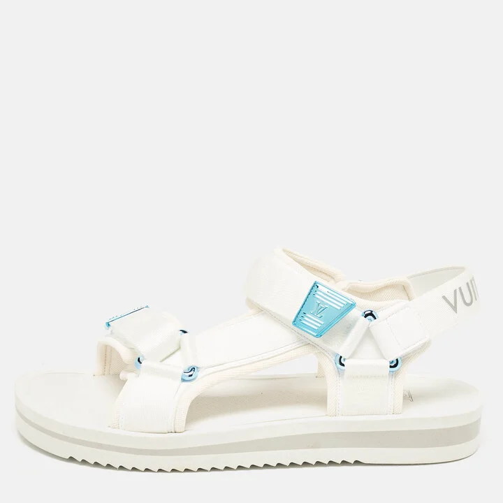 Louis Vuitton White Fabric Panama Flat Sandals Size 42