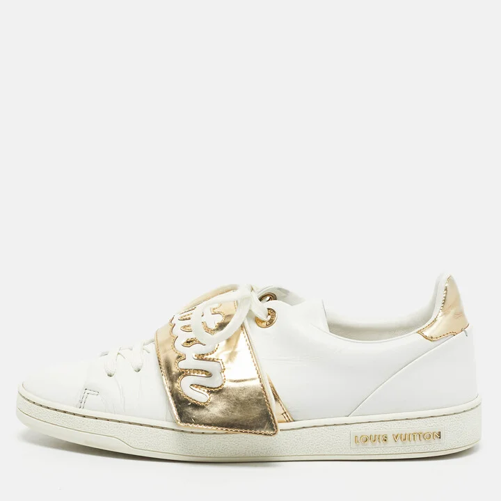 Louis Vuitton White/Gold Leather Frontrow Lace Up Sneakers Size 37.5