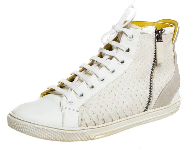 Louis Vuitton White/Grey Python And Suede Zip Up High Top Sneakers Size 40