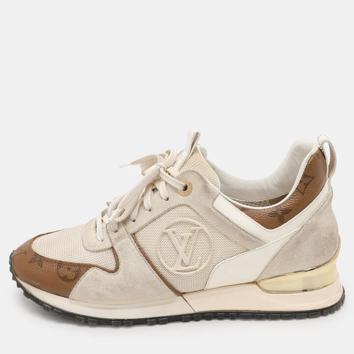 Louis Vuitton White Leather And Mesh Monogram Reverse Run Away Sneakers Size 38