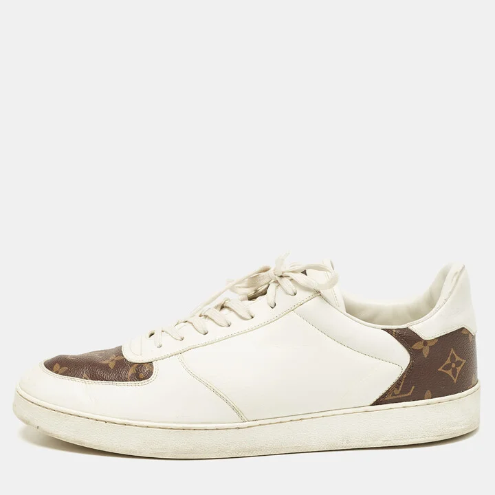 Louis Vuitton White Leather and Monogram Canvas Rivoli Sneakers Size 45