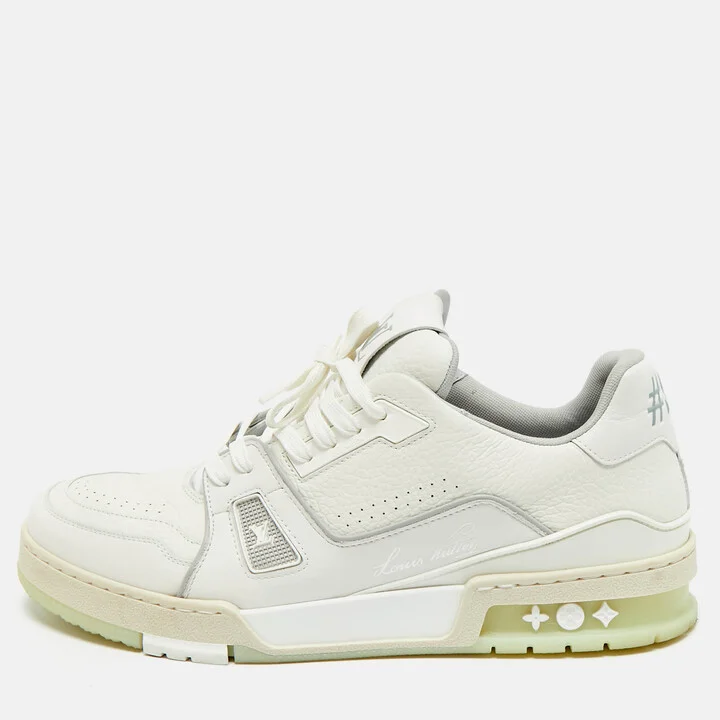 Louis Vuitton White Leather LV Trainer Lace Up Sneakers Size 42