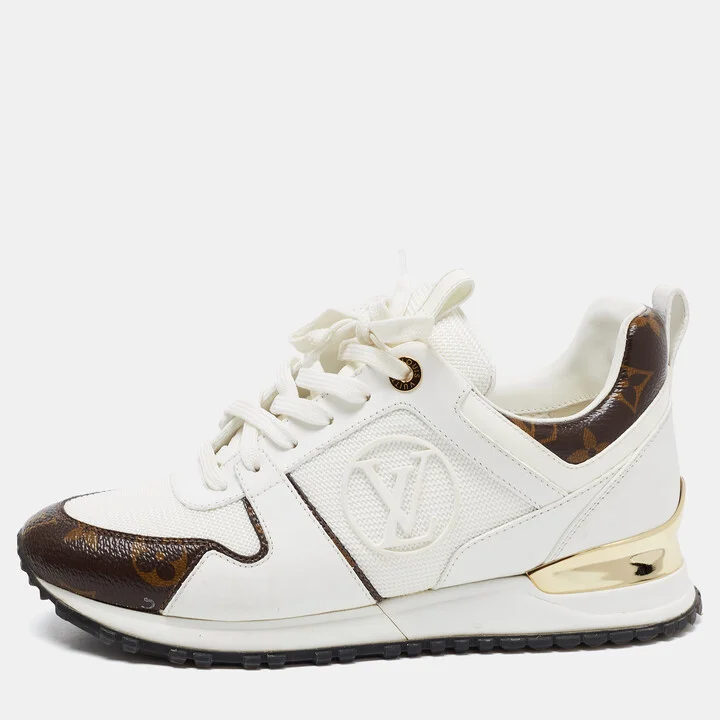 Louis Vuitton White Mesh Leather and Monogram Canvas Run Away Sneakers Size 36