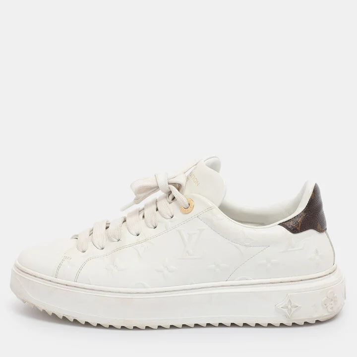 Louis Vuitton White Monogram Debossed Leather Time Out Sneakers Size 38