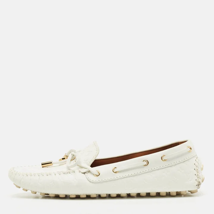 Louis Vuitton White Monogram Empreinte Leather Gloria Loafers Size 38