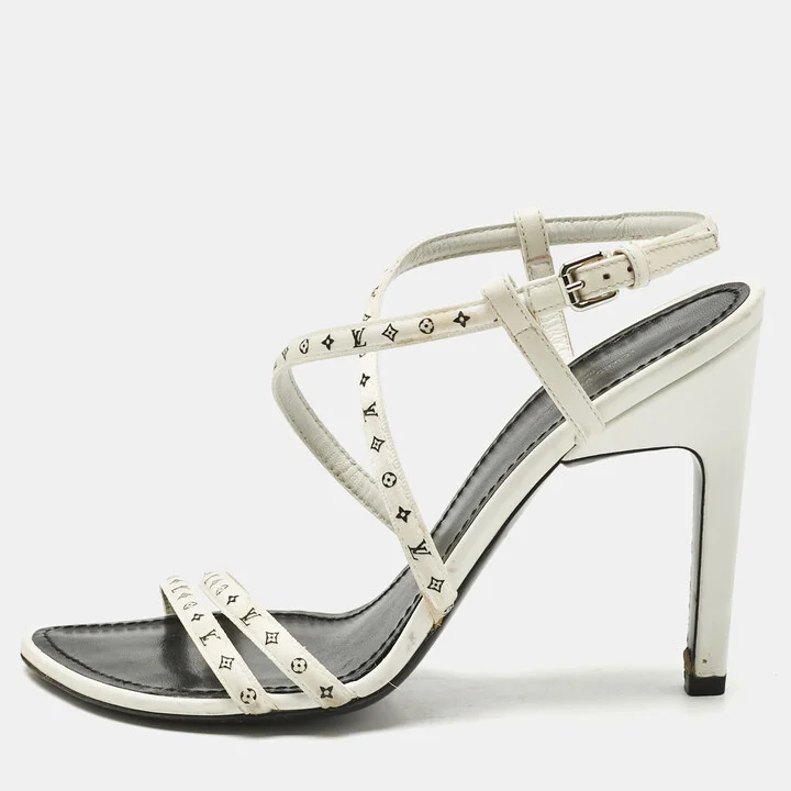 Louis Vuitton White Monogram Leather Citizen Ankle Strap Sandals Size 38