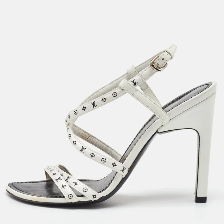 Louis Vuitton White Monogram Satin Citizen Strappy Sandals Size 36