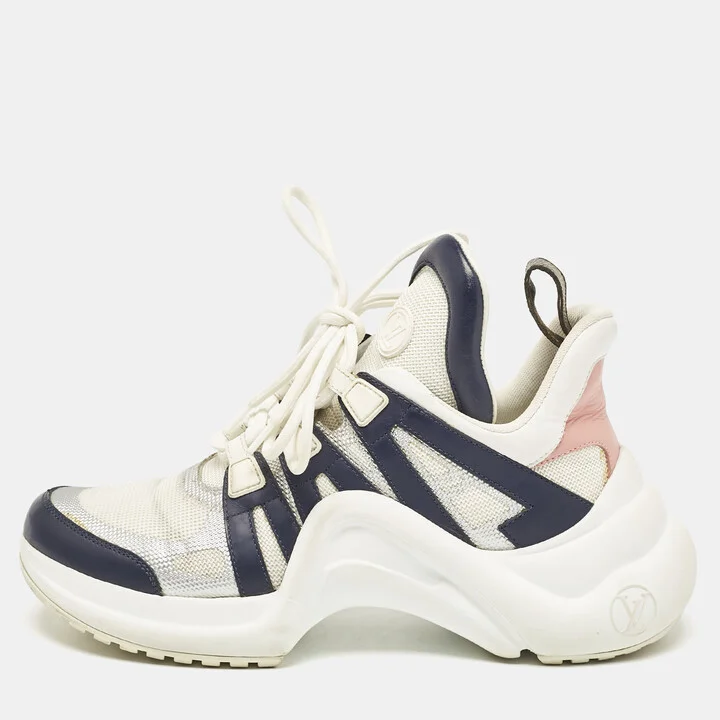 Louis Vuitton White/Navy Blue Mesh and Monogram Canvas Archlight Sneakers Size 39