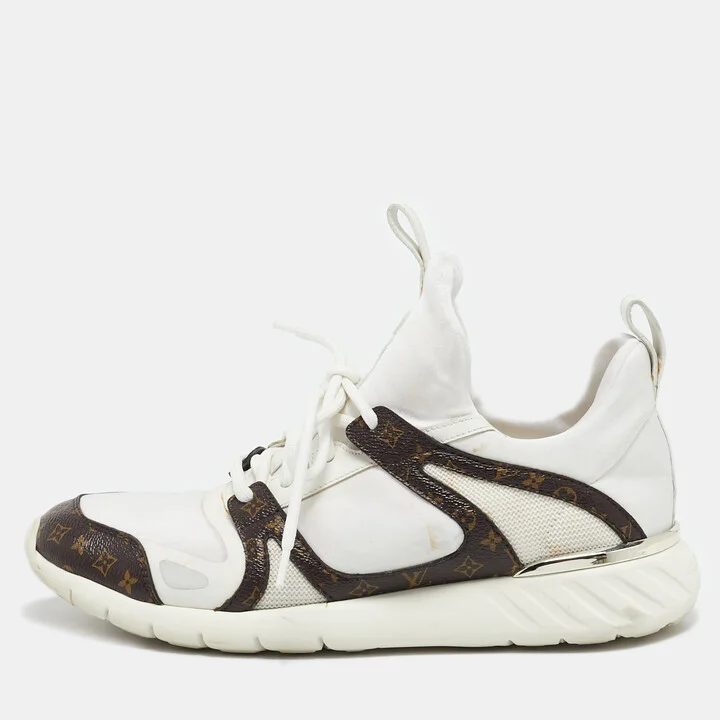 Louis Vuitton White Neoprene and Monogram Canvas Aftergame Sneakers Size 38.5
