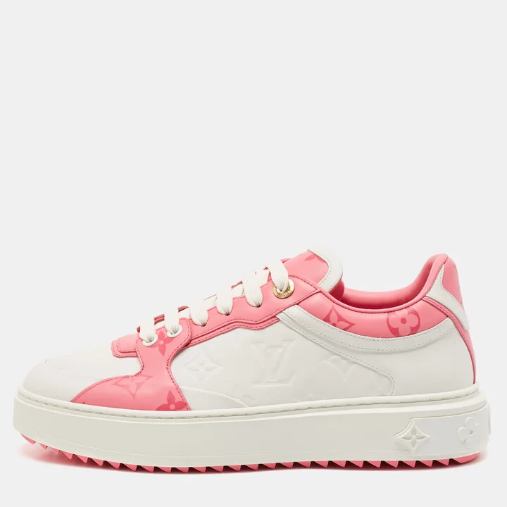 Louis Vuitton White/Pink Leather Time Out Low Top Sneakers Size 38.5