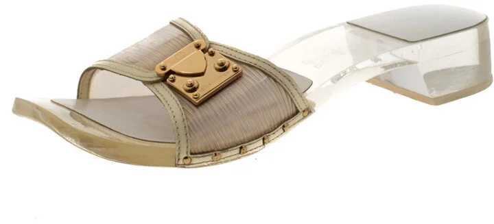 Louis Vuitton White/Transparent Acrylic and Leather Trim Buckle Sandals Size 38.5