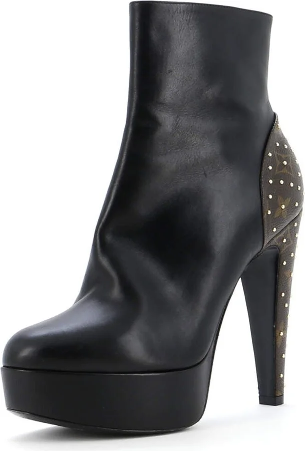 Louis Vuitton Women's Afterglow Platform Ankle Boots Leather with Monogram Canvas