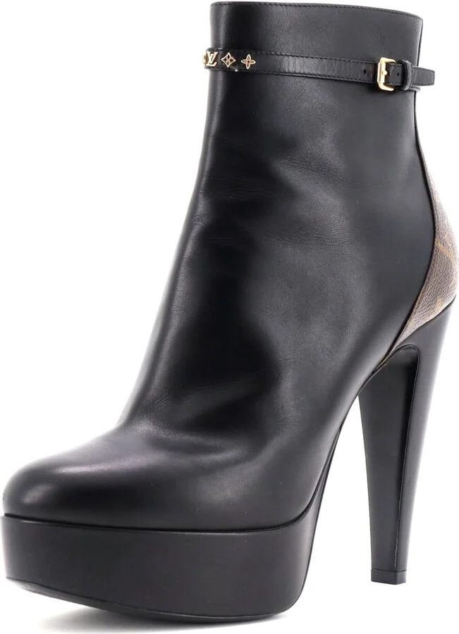Louis Vuitton Women's Afterglow Platform Ankle Boots Leather with Monogram Canvas