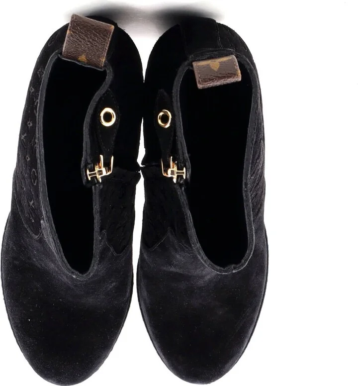 Louis Vuitton Women's Ankle Wedge Platform Boots Monogram Embossed Suede - Image 2