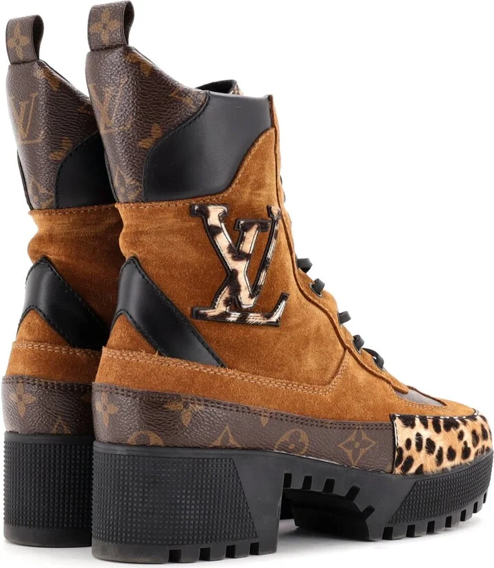 Louis Vuitton Women's Laureate Platform Desert Boots Suede with Monogram Canvas and Pony Hair - Image 3