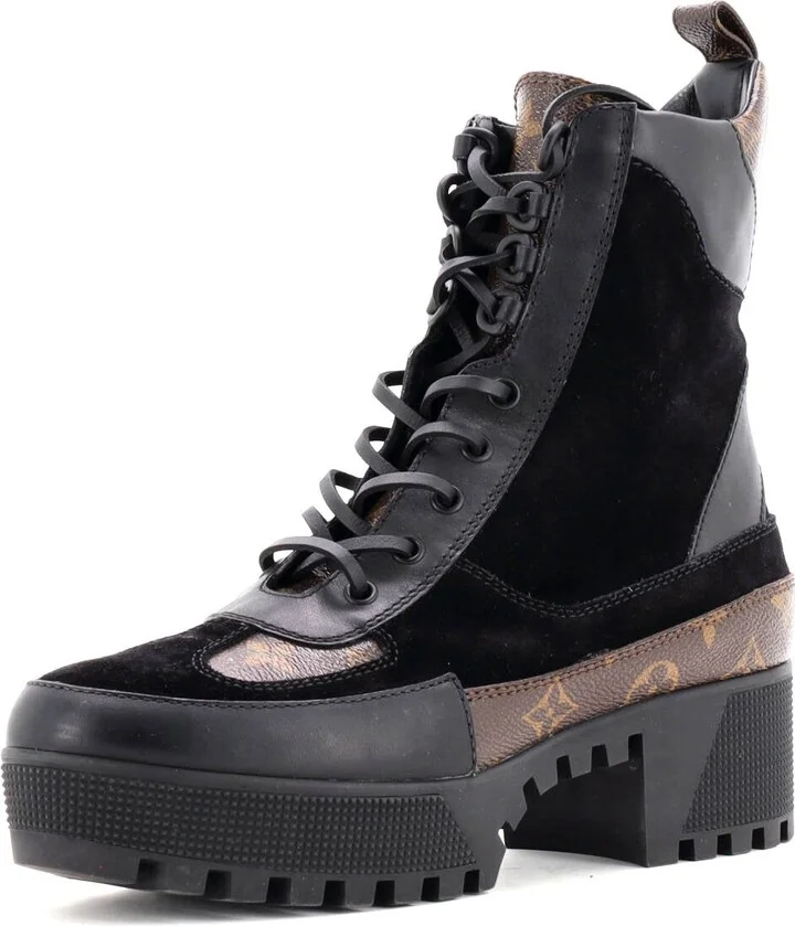 Louis Vuitton Women's Laureate Platform Desert Boots Suede with Monogram Canvas