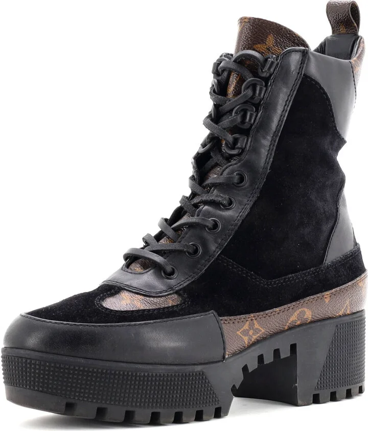 Louis Vuitton Women's Laureate Platform Desert Boots Suede with Monogram Canvas
