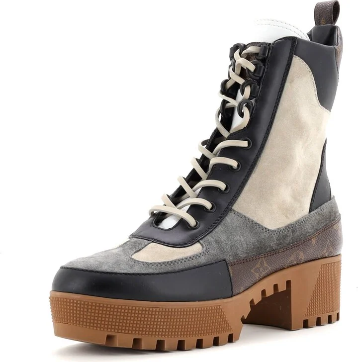 Louis Vuitton Women's Laureate Platform Desert Boots Suede with Monogram Canvas