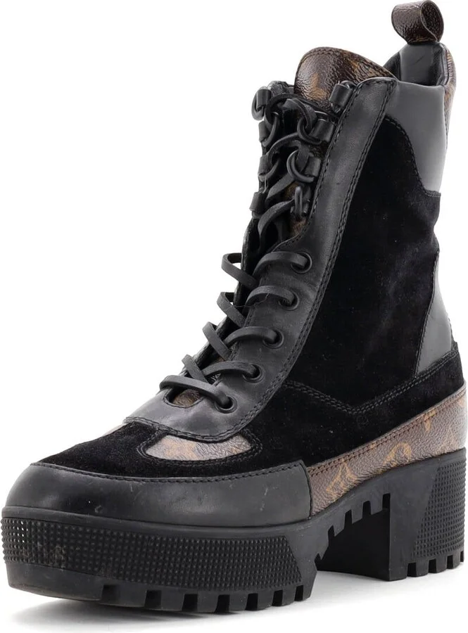 Louis Vuitton Women's Laureate Platform Desert Boots Suede with Monogram Canvas