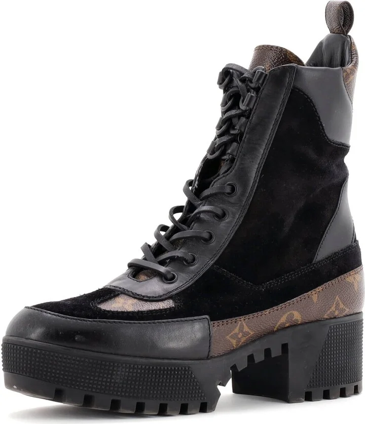 Louis Vuitton Women's Laureate Platform Desert Boots Suede with Monogram Canvas