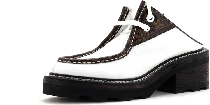 Louis Vuitton Women's LV Beaubourg Open Back Platform Derby Shoes Leather with Monogram Canvas