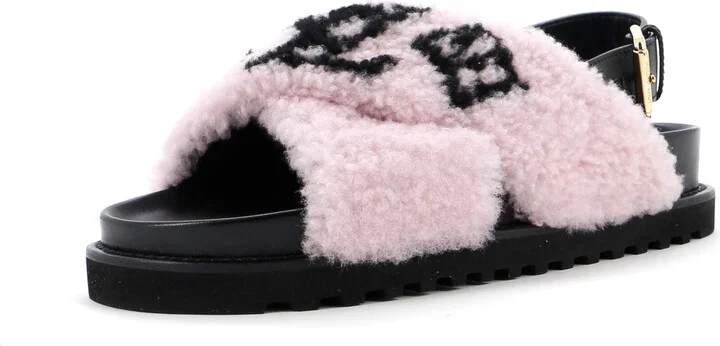 Louis Vuitton Women's Paseo Comfort Slide Slingback Sandals Shearling with Leather
