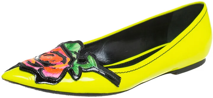 Louis Vuitton Yellow Leather Flower Embellished Pointed Ballet Flats Size 36.5