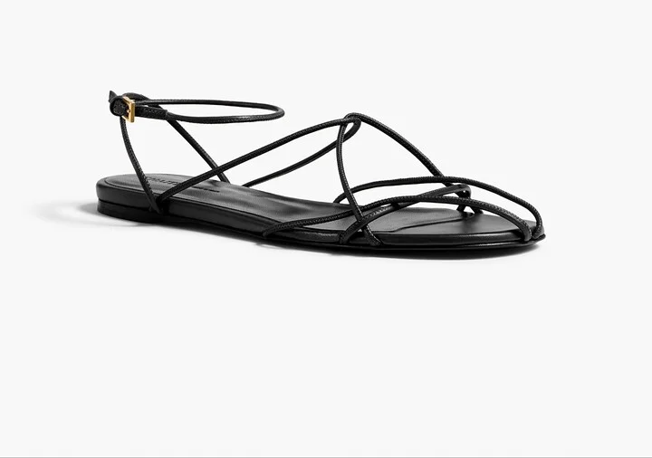 Loulou Flat Sandal in Black Leather - Image 2