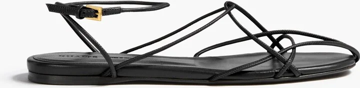 Loulou Flat Sandal in Black Leather