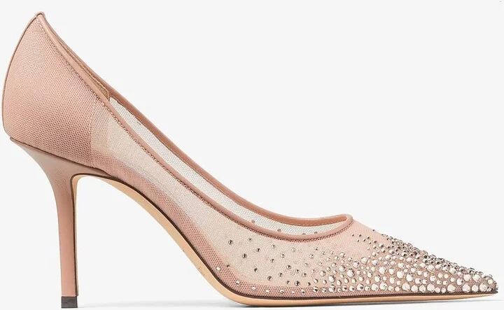 Love 85 Crystal-Embellished Mesh Pumps