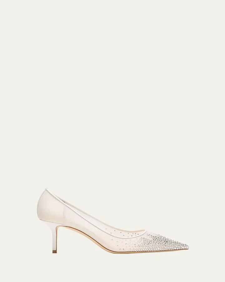 Love Embellished Mesh Kitten-Heel Pumps