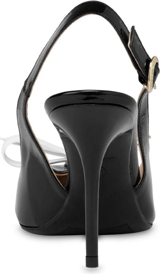 Love Moschino Black Patent Leather Slingback With Heel And White Bow - Image 2