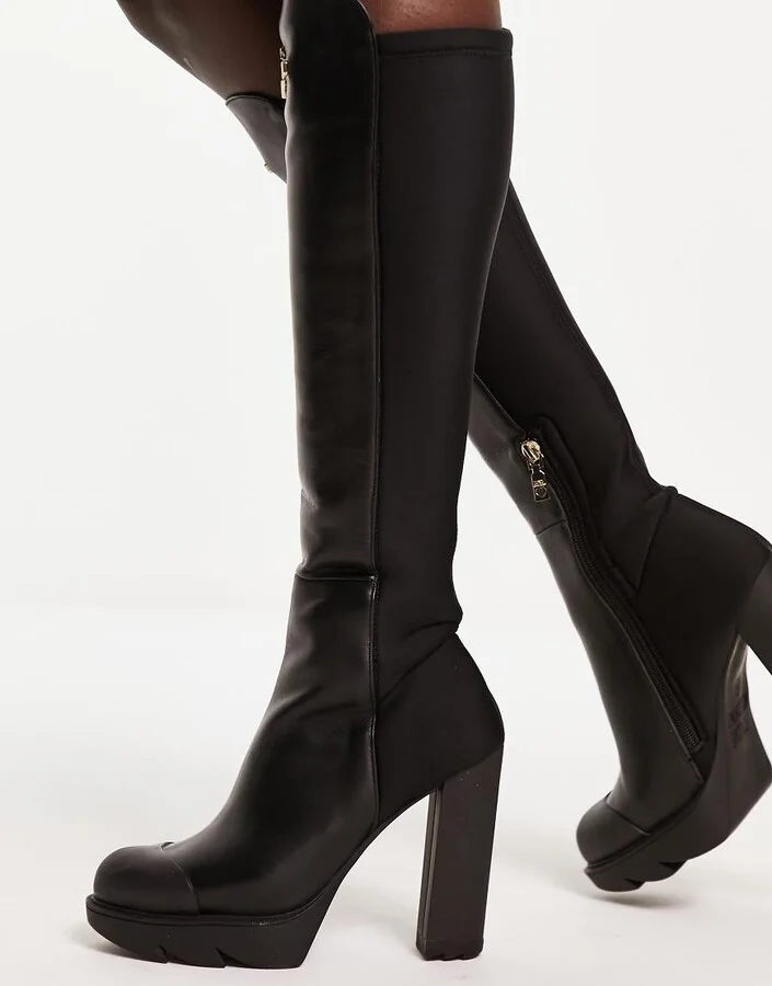 Love Moschino high heeled knee boots in black - Image 2