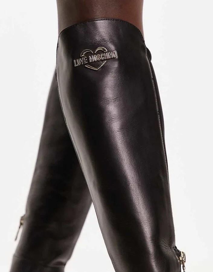 Love Moschino high heeled knee boots in black - Image 3