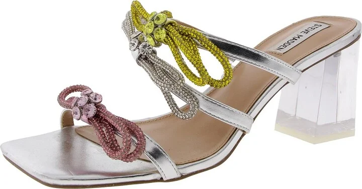 Lover Womens Embellished Faux Leather Block Heel