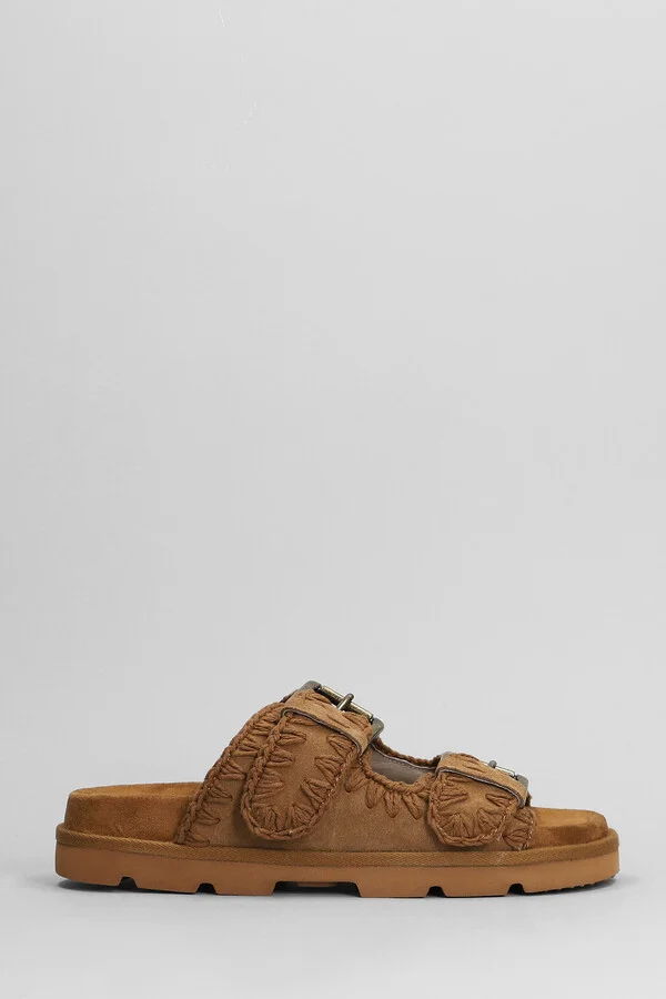 Low Bio Sandal Flats In Leather Color Suede