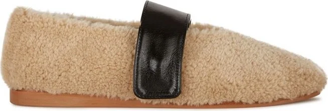 Low Classic Shearling Strapped Ballerina Flat Shoes