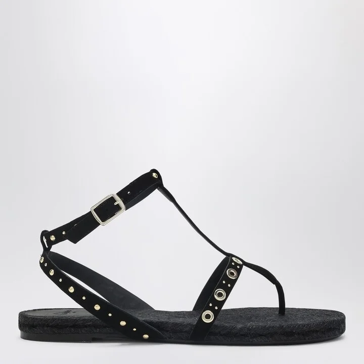 Low-heeled black Pati with studs