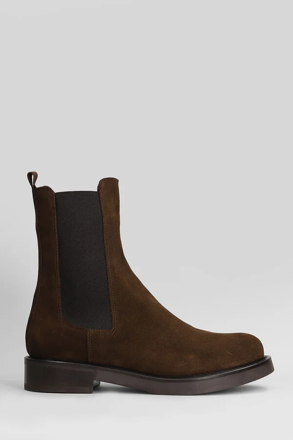 Low Heels Ankle Boots In Leather Color Suede