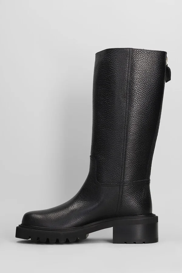 Low Heels Boots In Black Leather - Image 3