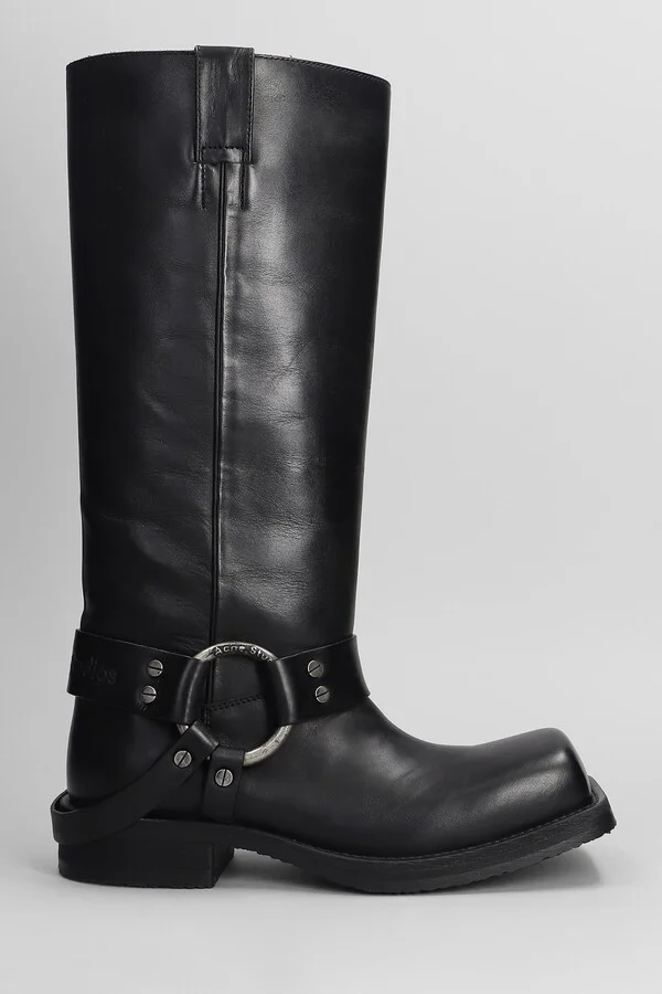 Low Heels Boots In Black Leather