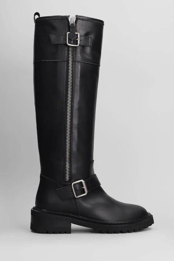 Low Heels Boots In Black Leather