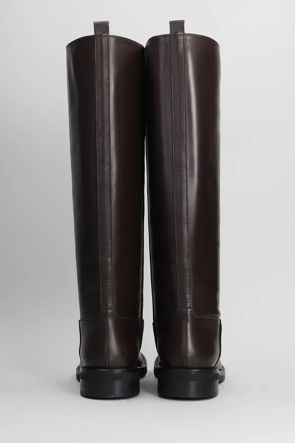 Low Heels Boots In Dark Brown Leather - Image 4