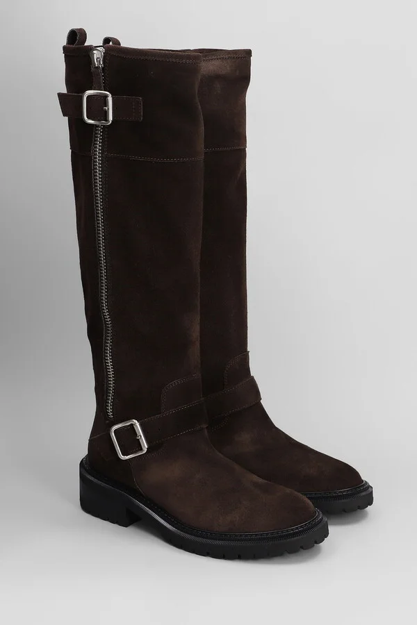Low Heels Boots In Dark Brown Suede - Image 2