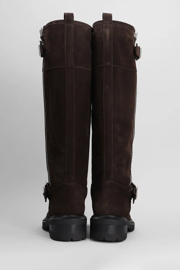 Low Heels Boots In Dark Brown Suede - Image 4